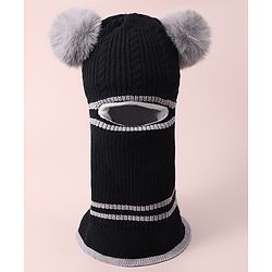 Babyhug Monkey Cap with Bear Applique -  Black