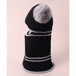 Babyhug Monkey Cap with Bear Applique -  Black