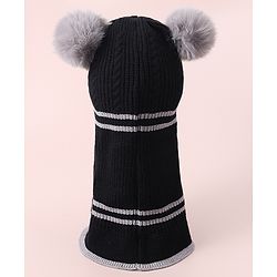 Babyhug Monkey Cap with Bear Applique -  Black
