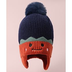 Babyhug Woolen Cap & Muffler Set with Pom Pom - Dark Blue