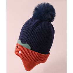 Babyhug Woolen Cap & Muffler Set with Pom Pom - Dark Blue