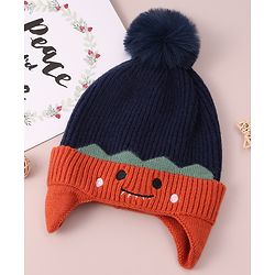 Babyhug Woolen Cap & Muffler Set with Pom Pom - Dark Blue