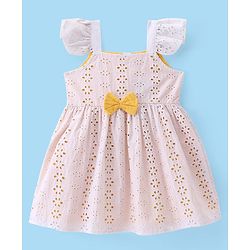 Babyhug Woven Frill Sleeves Frock With Bow Applique - White