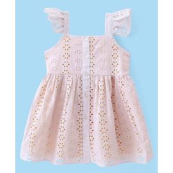 Babyhug Woven Frill Sleeves Frock With Bow Applique - White