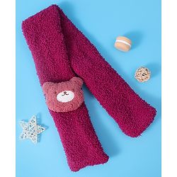 Babyhug Woolen Cap & Muffler Set with Teddy Bear Applique - Fuchsia