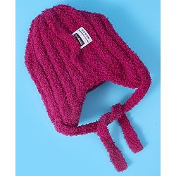 Babyhug Woolen Cap & Muffler Set with Teddy Bear Applique - Fuchsia