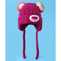 Babyhug Woolen Cap & Muffler Set with Teddy Bear Applique - Fuchsia