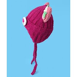 Babyhug Woolen Cap & Muffler Set with Teddy Bear Applique - Fuchsia