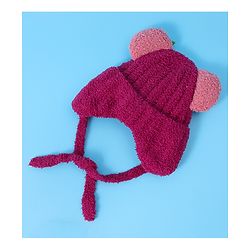 Babyhug Woolen Cap & Muffler Set with Teddy Bear Applique - Fuchsia
