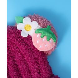 Babyhug Woolen Cap & Muffler Set with Teddy Bear Applique - Fuchsia