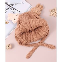 Babyhug Woollen Cap & Sets with Knot & Applique - Brown