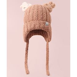 Babyhug Woollen Cap & Sets with Knot & Applique - Brown