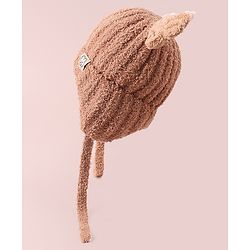 Babyhug Woollen Cap & Sets with Knot & Applique - Brown