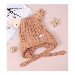 Babyhug Woollen Cap & Sets with Knot & Applique - Brown
