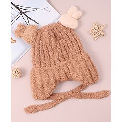 Babyhug Woollen Cap & Sets with Knot & Applique - Brown