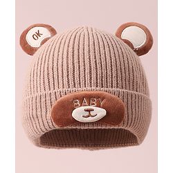 Babyhug Woollen Cap with Knot & Applique - Beige