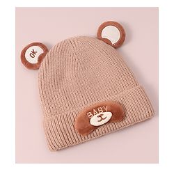 Babyhug Woollen Cap with Knot & Applique - Beige