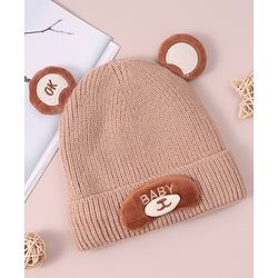 Babyhug Woollen Cap with Knot & Applique - Beige