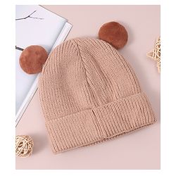 Babyhug Woollen Cap with Knot & Applique - Beige