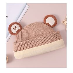 Babyhug Woollen Cap with Knot & Applique - Beige