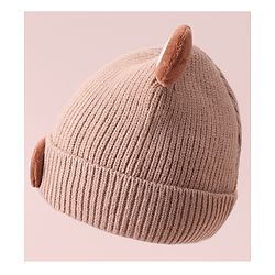 Babyhug Woollen Cap with Knot & Applique - Beige