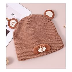 Babyhug Woollen Cap with Knot & Applique - Brown