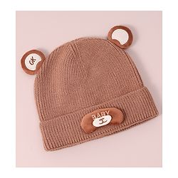 Babyhug Woollen Cap with Knot & Applique - Brown