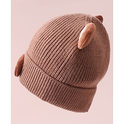 Babyhug Woollen Cap with Knot & Applique - Brown