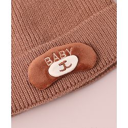 Babyhug Woollen Cap with Knot & Applique - Brown