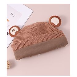 Babyhug Woollen Cap with Knot & Applique - Brown
