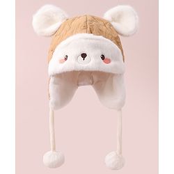 Babyhug Woollen Cap with Knot & Applique - Khaki