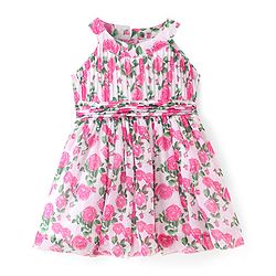 Babyhug Woven Sleeveless Pleated Frock Floral Print - White