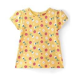 Babyhug Cotton Knit Half Sleeves Tops with Polka Dots & Floral Print Pack of 3 - Pink Blue & Yellow
