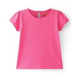 Babyhug Cotton Knit Half Sleeves Tops with Polka Dots & Floral Print Pack of 3 - Pink Blue & Yellow