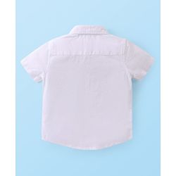 Babyhug Cotton Woven Half Sleeves Solid Color Shirt & Striped Shorts With Suspender - White & Beige