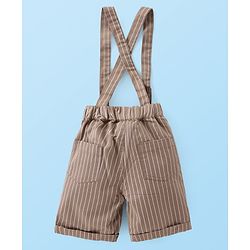 Babyhug Cotton Woven Half Sleeves Solid Color Shirt & Striped Shorts With Suspender - White & Beige