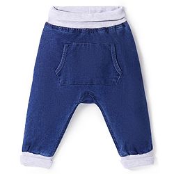 Babyhug Denim Full Length  Stretchable Joggers With Fox Print - Blue