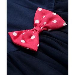 Babyhug Woven Sleeveless Frock Bow Applique with Polka Dot Shrug - Navy Blue & Pink