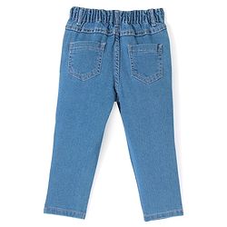 Babyhug Full Length Denim Washed Jeans with Stretch Floral Print - Blue