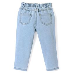 Babyhug Full Length  Denim Washed Jeans with Stretch Butterfly Embroidery - Light Blue
