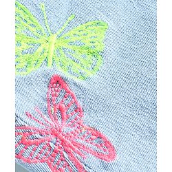 Babyhug Full Length  Denim Washed Jeans with Stretch Butterfly Embroidery - Light Blue