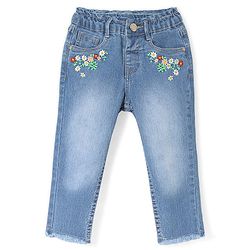 Babyhug  Full Length Denim Jeans with Floral Print - Blue