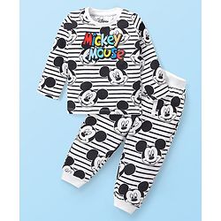 Babyhug Disney Cotton Knit Full Sleeves Night Suit with Mickey Mouse Graphics - White