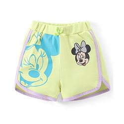 Babyhug Disney Cotton Knit Half Sleeves T-Shirt & Shorts Set with Front and Back Minnie Mouse Graphics - Purple & Green