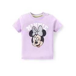 Babyhug Disney Cotton Knit Half Sleeves T-Shirt & Shorts Set with Front and Back Minnie Mouse Graphics - Purple & Green