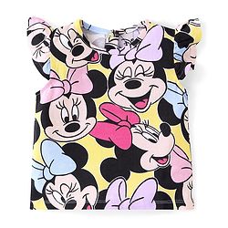 Babyhug Disney Cotton Knit Flutter Sleeves Top & Shorts Set With Minnie Mouse Graphics - Multicolor