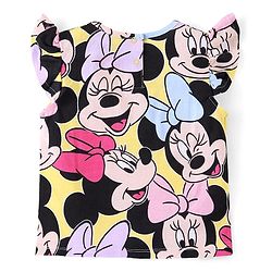 Babyhug Disney Cotton Knit Flutter Sleeves Top & Shorts Set With Minnie Mouse Graphics - Multicolor