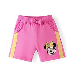 Babyhug Disney Cotton Knit Flutter Sleeves Top & Shorts Set With Minnie Mouse Graphics - Multicolor