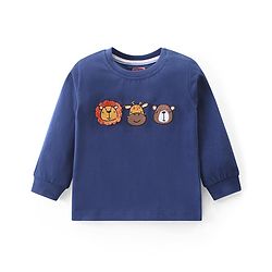 Babyhug Single Jersey Knit Full Sleeves T-Shirt & Denim Jeans Set With Animals Embroidery - Blue