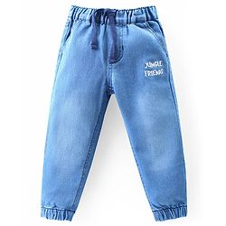 Babyhug Single Jersey Knit Full Sleeves T-Shirt & Denim Jeans Set With Animals Embroidery - Blue